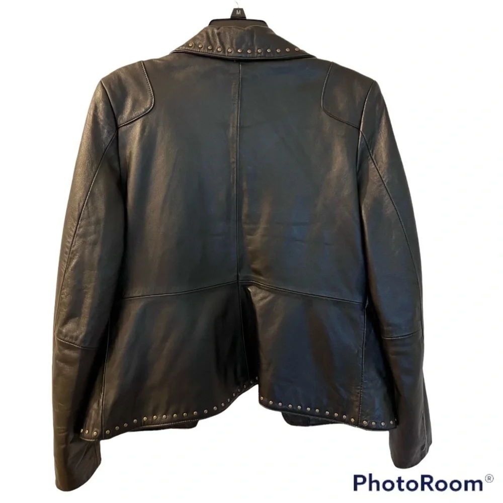 WOMEN’S Black Lambs Leather Studded Blazer Jacket Size Med - Picture 2 of 6